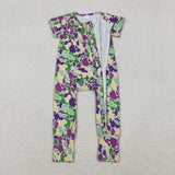 SR3211 baby girls Mardi Gras short sleeve zip romper