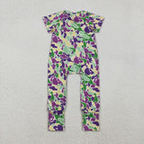 SR3211 baby girls Mardi Gras short sleeve zip romper