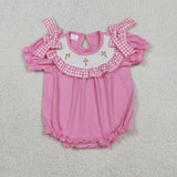 SR3250 baby girls Easter smocked pink bow romper