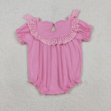 SR3250 baby girls Easter smocked pink bow romper