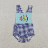 SR3412 baby boys embroidered fishing checkered bubble