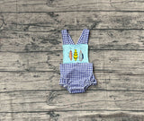 Pre-order sample SR3413 embroidered baby boys fish blue checkered romper
