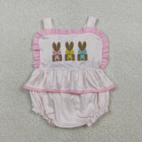 SR3477 baby girls embroidered Easter bunny dot romper