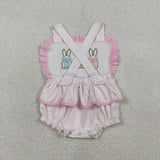 SR3477 baby girls embroidered Easter bunny dot romper