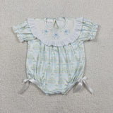 SR3487 baby smocked girls puff sleeve flower bow romper