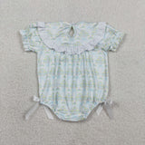 SR3487 baby smocked girls puff sleeve flower bow romper