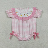 SR3565 baby girls Easter Pink plaid romper