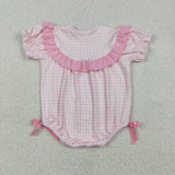 SR3565 baby girls Easter Pink plaid romper