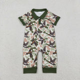 SR3634 baby boys camo duck button short sleeve romper