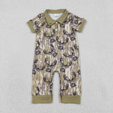 SR3635 baby boys camo deer button short sleeve romper