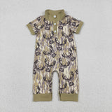 SR3635 baby boys camo deer button short sleeve romper