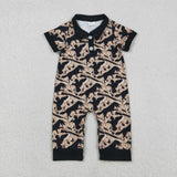 SR3637 baby boys horse leaves button short sleeve romper