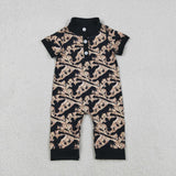 SR3637 baby boys horse leaves button short sleeve romper