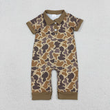 SR3638 baby boys camo button short sleeve romper