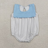 SR3751 baby boys blue checkered sleeveless romper