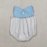 SR3751 baby boys blue checkered sleeveless romper