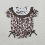 SR3888 embroidered baby girls mama's bestie camo sleeve bow romper