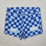 Checkered denim shorts blue