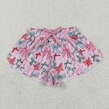 SS0578 boys pink green bow milk silk shorts