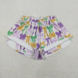 SS0681 Adult women Mardi Gras bow purple Shorts yoga