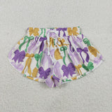 SS0684 baby girls Mardi Gras bow purple yoga shorts