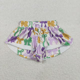 SS0684 baby girls Mardi Gras bow purple yoga shorts