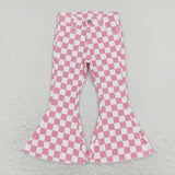 P0348-- Pink checkerboard denim jeans