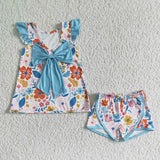 flower bow top blue girl clothing