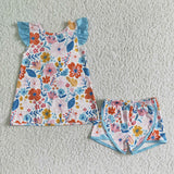 flower bow top blue girl clothing
